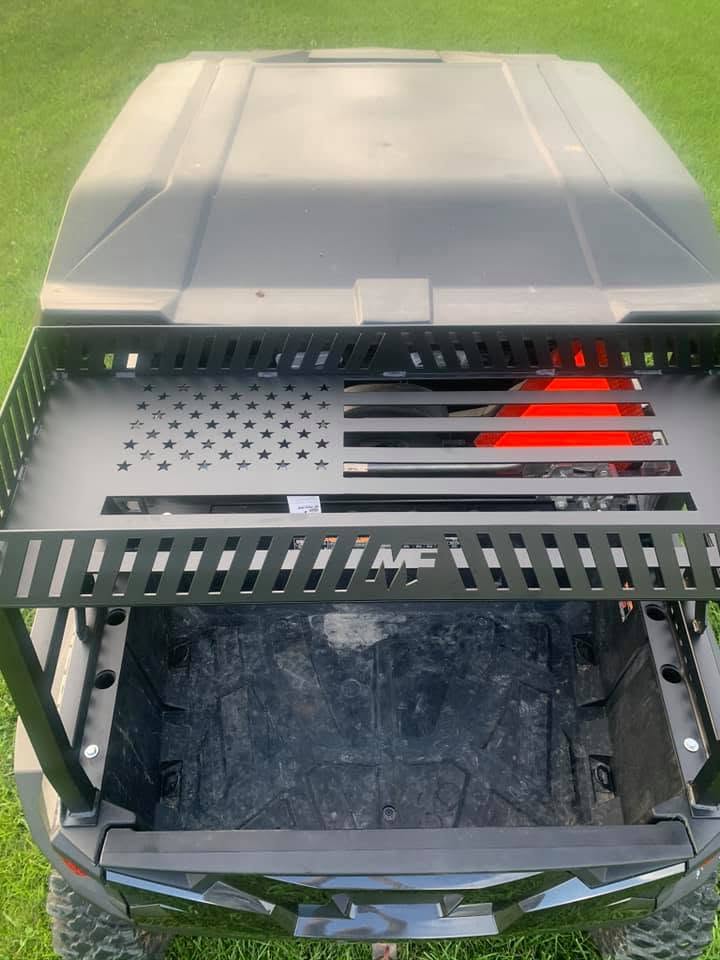 Custom SXS cargo rack with an American flag cut into the shelf