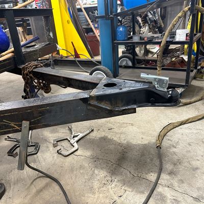 Trailer tongue and coupler being fabricated